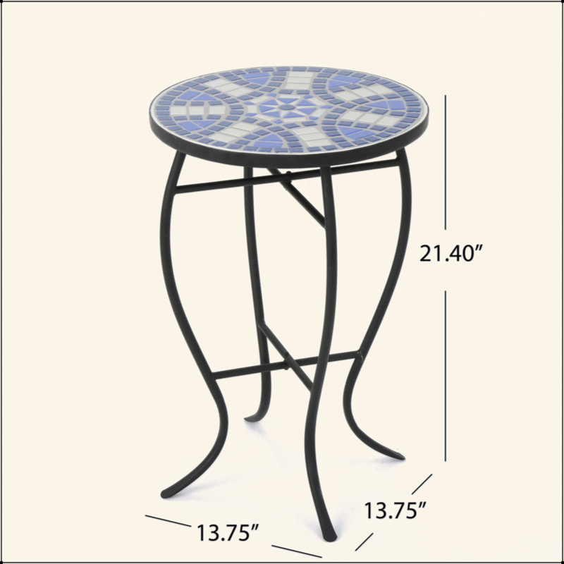 Table d'appoint charmante avec cadre en fer et carreaux de céramique pour l'extérieur
