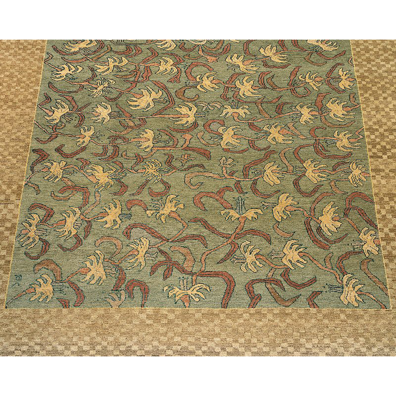 Samarkand Wool Floral Area Rug in Brown/Green, Rectangle 6' x 9'