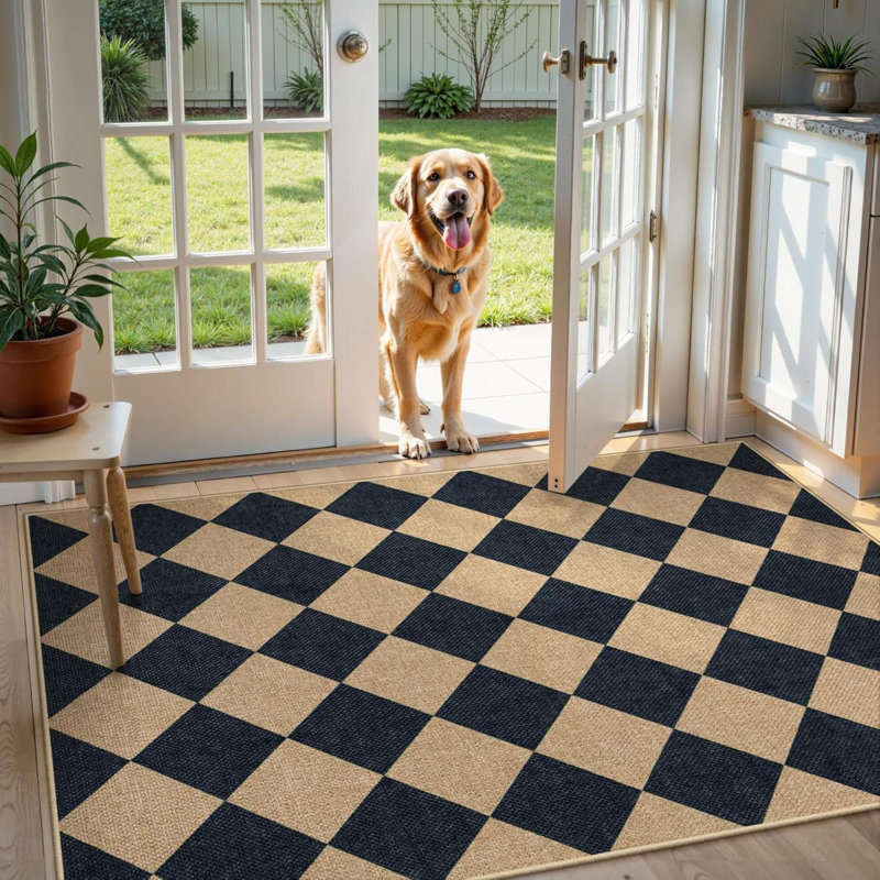 Tapis en jute à carreaux lavables pour tapis d'entrée de salon intérieur / extérieur en diamant