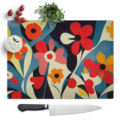 Evolving Abstract Flowers  Glass Chopping Board