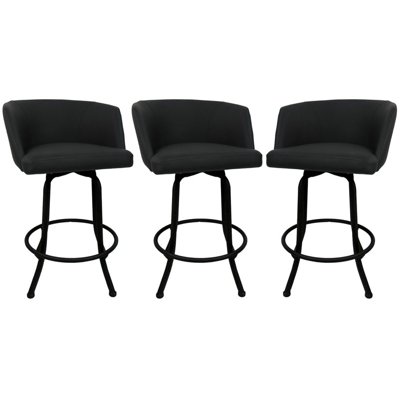 Joey 30'' Swivel Bar Stool with Black Upholstery and Steel Frame