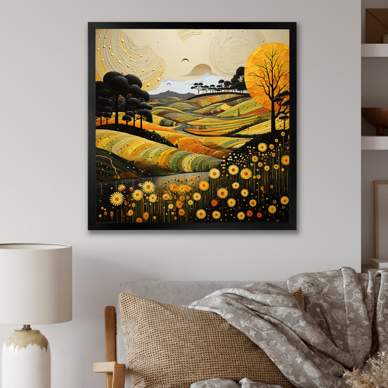 Countryside Reverie Pointillism I - Landscapes Canvas Print, Cadre photo noir, H 16 po x l 16 po x P 1 po