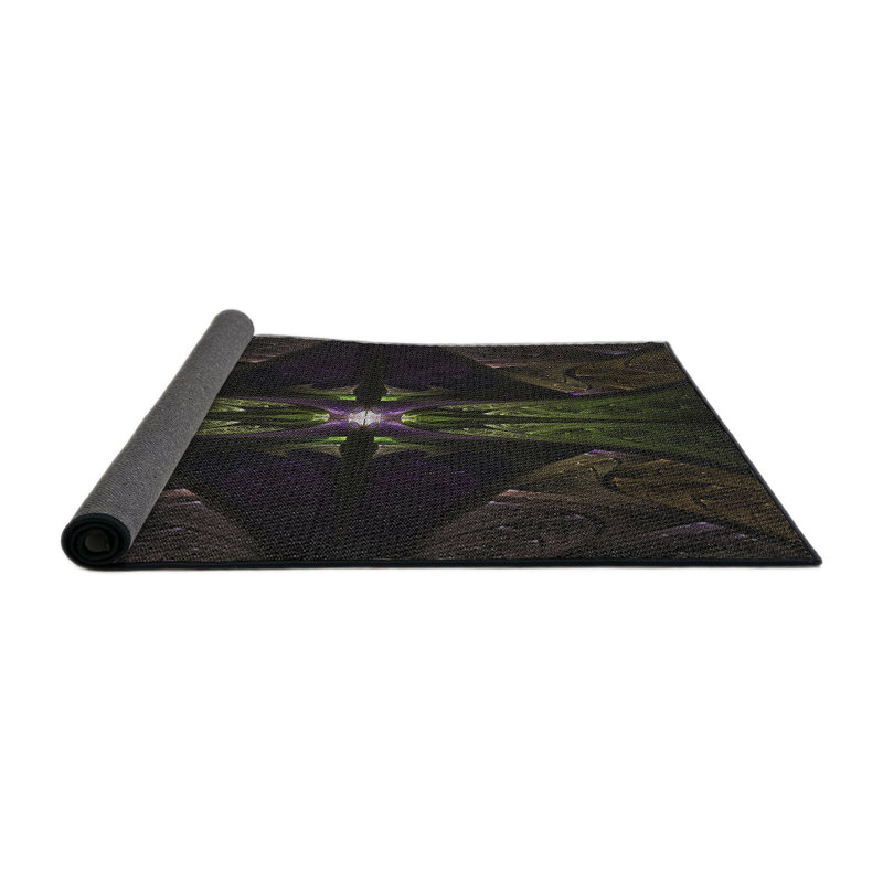 Tapis vert/brun/noir tissé à la machine, Rond 5 pi