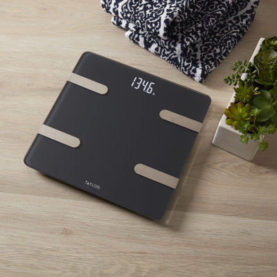Taylor Precision Products Bluetooth Smart Body Composition Scale For Body Weight, Body Fat, Water, Muscle And Bone Mass, Weight Tracking, And BMI With Smartphone App, 400 Lbs - Charcoal