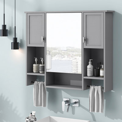 Armoire de rangement murale moderne, armoire de salle de bain murale avec miroir, armoire à pharmacie avec porte-serviettes (armoire)