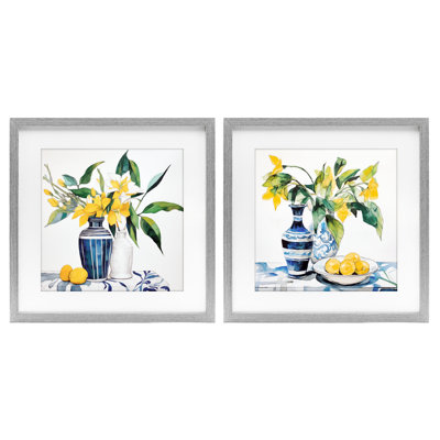 Ensemble de 2 impressions encadrées sous verre Lemon Blooms, par Ray Powers
