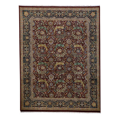 Tapis brun en laine noué à la main de conception unique 9 pi 3 po x 11 pi 10 po
