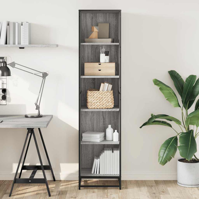 Borough Wharf Bookcase Engineered Wood, Grey Sonoma, 170.5cm H x 40cm W x 35cm D