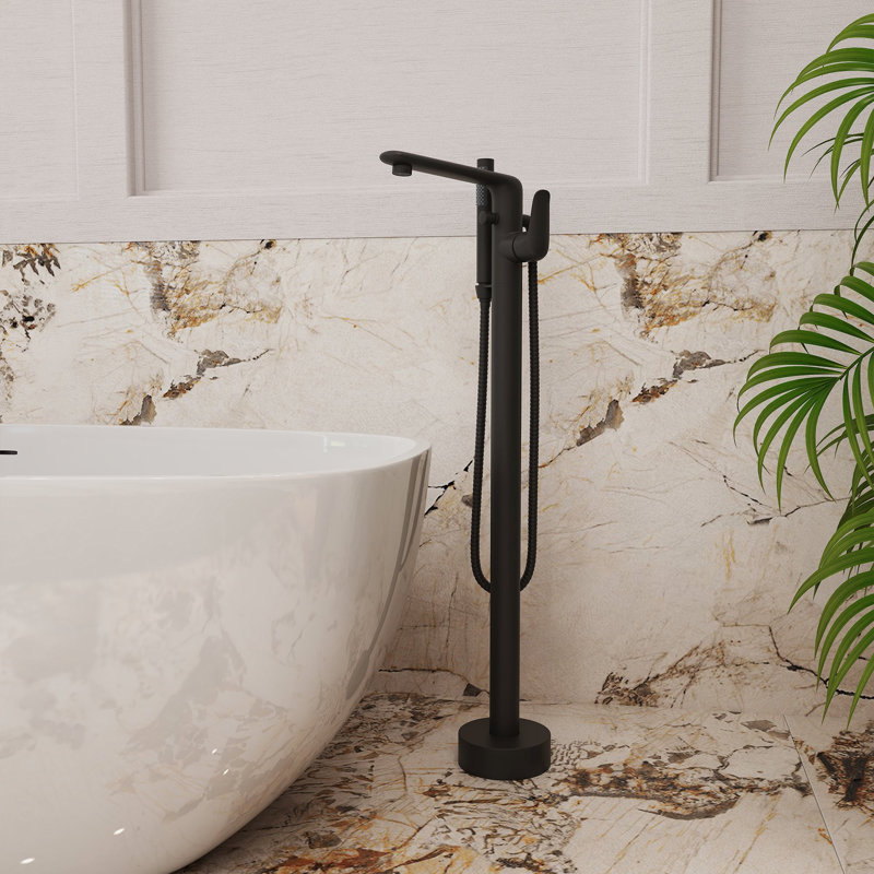 Single Handle Floor Mounted Freestanding Tub Filler with Diverter, Matte Black