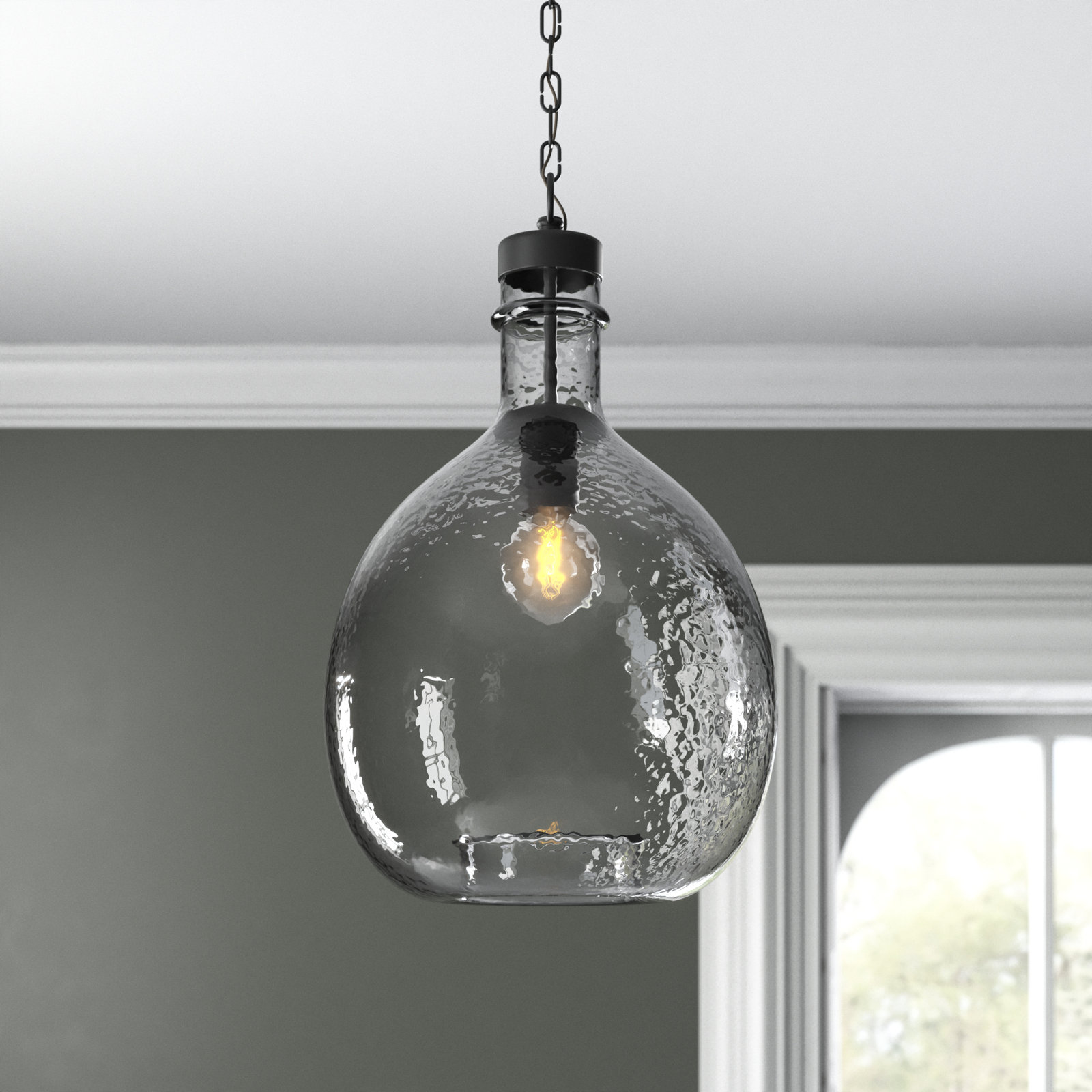 Rochester Single Light Glass Dimmable Pendant, Graphite