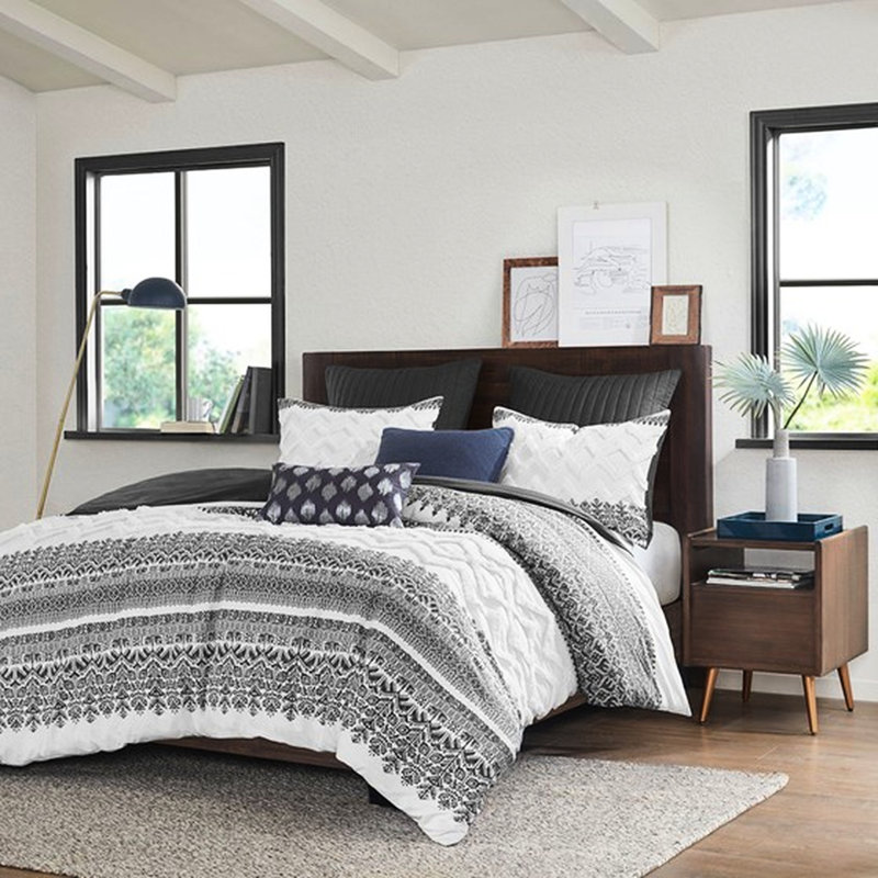 Housse de couette pour très grand / très grand lit, coton avec capitonnage en chenille, conception, style, fermeture à boutons, 4 coins à nouer intérieurs, coton touffeté 3 pièces lavable à la machine, blanc, attrayant, fin, intérieur lavable et 2 taies décoratives