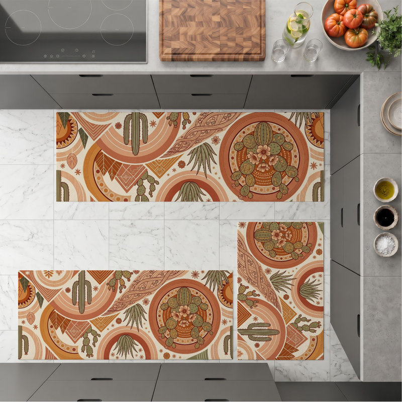 Southwest Cactus Non-Slip Washable Kitchen Mats