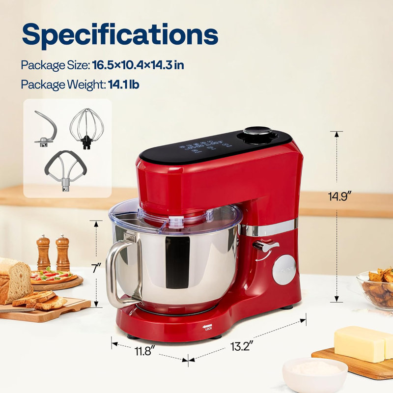 6 Qt. 11-Speed Electric Stand Mixer with Fermentation,Mixer,Beater, Bread Hook, Whisk, Red