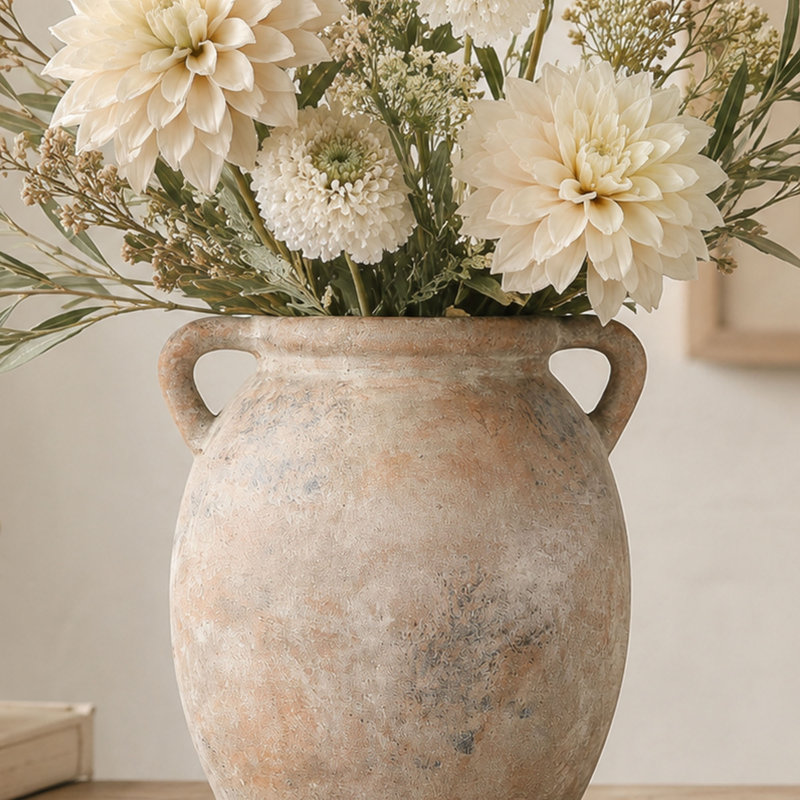Vase à fleurs en céramique, pot décoratif en terre cuite avec finition texturée