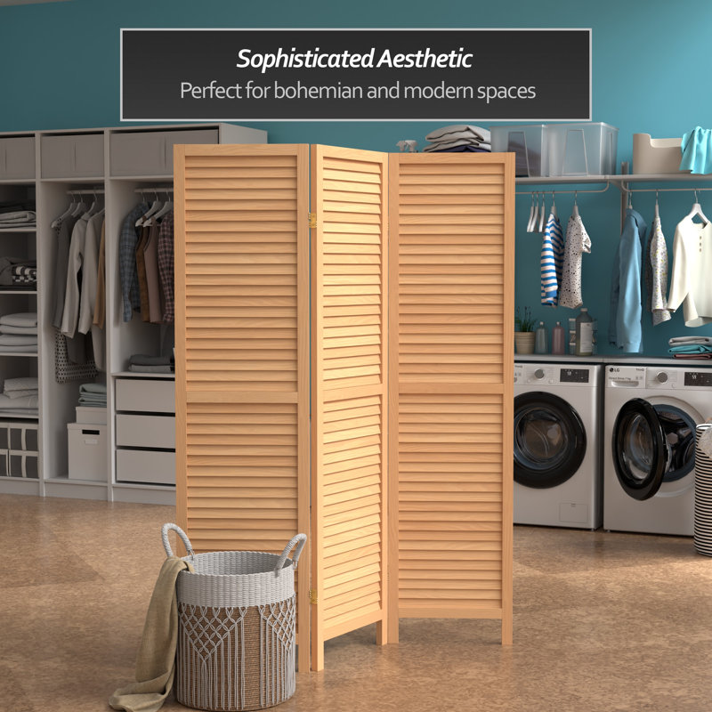 6 Ft. Tall Wooden Louvered Room Divider Walnut 3 Panel, Natural, 3