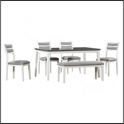 Ensemble de salle à manger 6 pièces de style classique et traditionnel, comprenant une table de salle à manger, 4 chaises rembourrées et un banc