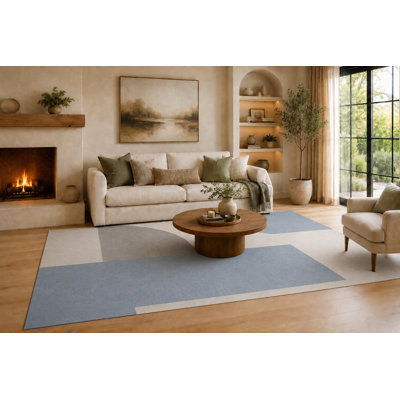 Tapis ultra-léger de 200 x 300 cm (6 pi 7 po x 9 pi 10 po) à rayures horizontales bleu pâle et gris, idéal pour le salon. Moquette douce à poils courts avec envers antidérapant en silicone. Convient également à la chambre, à la salle à manger et au bureau.