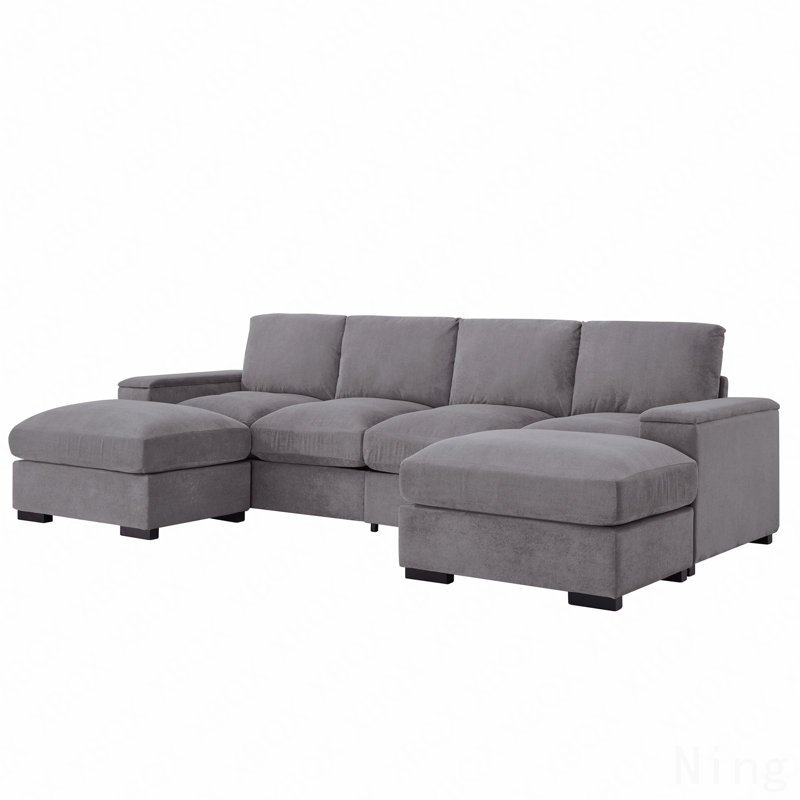 Sectional Sofa Deep Seat Sofa Couch With Ottomans, Corduroy Sofa Sleeper Comfy Upholstered Furniture, Gray Polyester