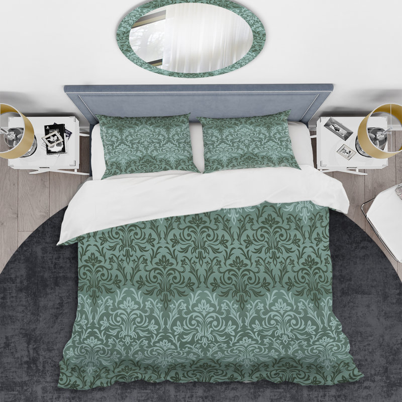 Damas vert - ensemble de housse de couette abstrait - microfibre de polyester