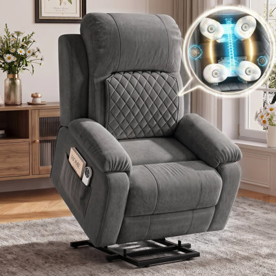 Fauteuil releveur électrique Brunell de 35 po de largeur avec massage lombaire à rouleaux profonds, fauteuil inclinable électrique avec inclinaison électrique, télécommande, robuste jusqu'à 380 lb, fauteuil inclinable en micro-velours pour personnes âgées