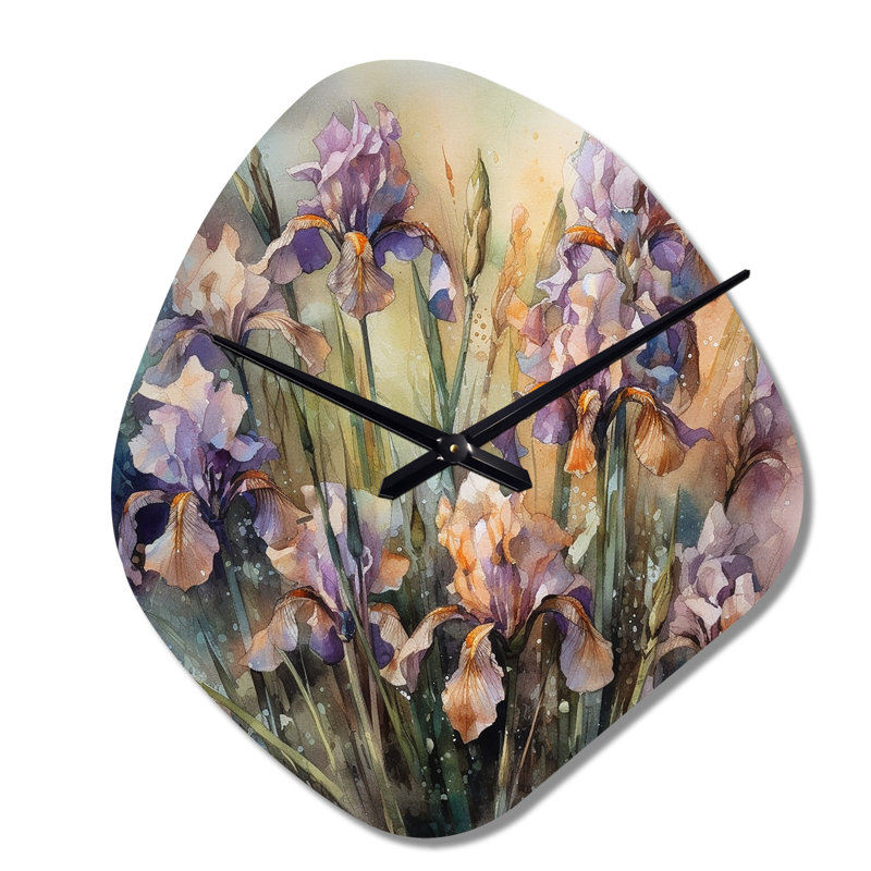 Horloge murale asymétrique mauve, Wild Iri S II - Irises, Petit