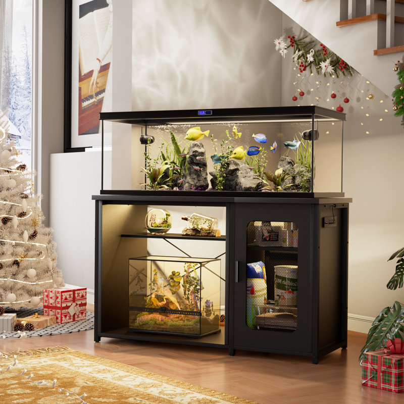 Eleodoro 55-75 Gallon Rectangle Aquarium Stand with Power Outlets & LED Light,Fish tank stand, Black
