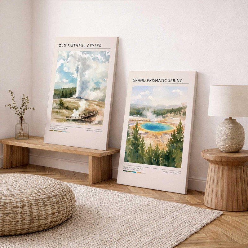 Ensemble de 2 impressions sur toile Old Faithful Geyser & Grand Prismatic Spring, 48 po x 32 po, Toile tendue