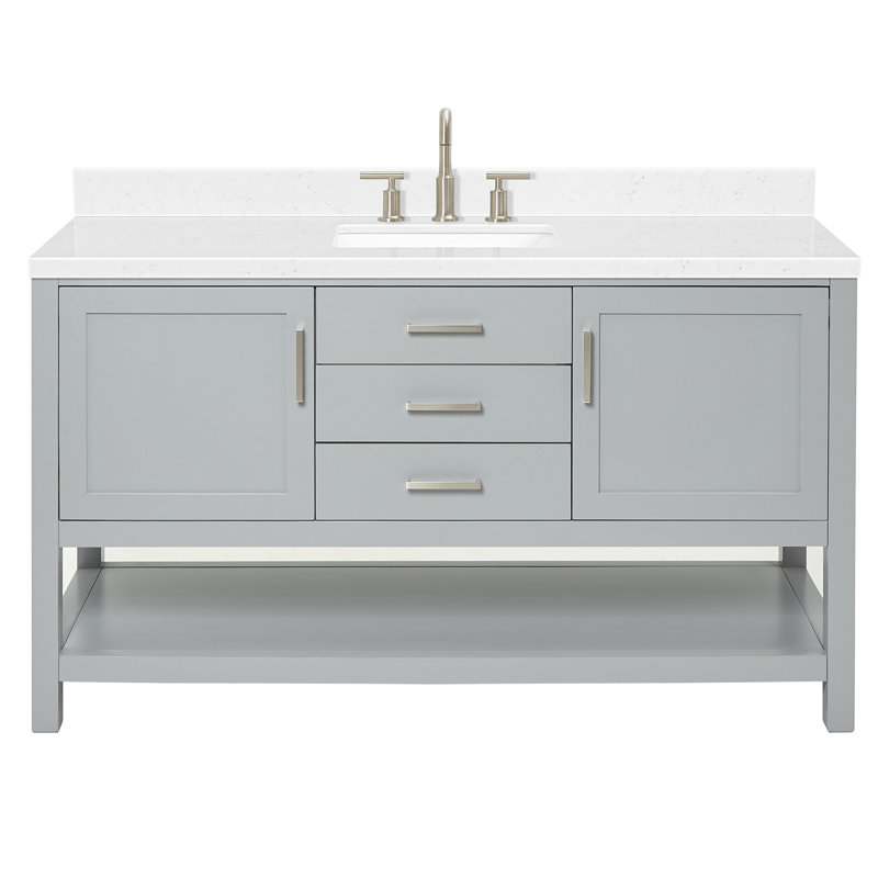 Bayhill 42'' Free Standing Single Bathroom Vanity with Quartz Top, White, 60" W, Carrara White Quartz