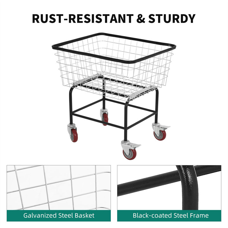 Large Galvanized Steel Rolling Laundry Cart with Wheels