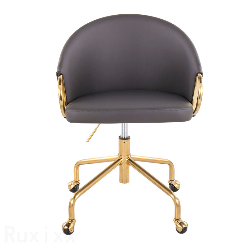 Gold Metal & Gray Faux Leather Contemporary/Glam Task Office Chair, Gray