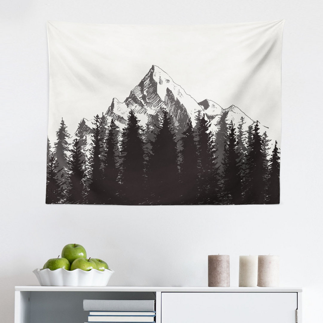 Wandbehang Berg Tanne Wald und Pfeil Folk Style Retro Druck