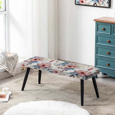 Pink And Blue Dreamcatchers Boho Pattern III - Floral Upholstered Black Bench