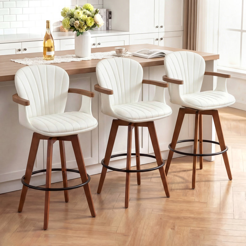 Tabourets de bar pivotants 360 ° avec pieds en bambou Colliers (ensemble de 3), Blanc