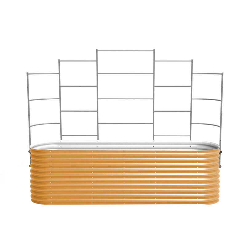 32" Tall 10 In 1 Modular Metal Outdoor Raised Garden Bed With Trellis, 78" H X 114" W X 30" D", Terra Cotta