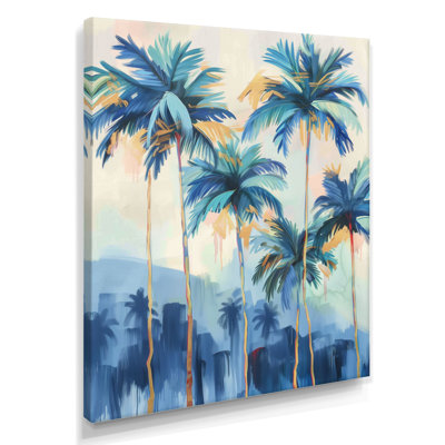 «Blue and Gold Palm Tree Forest In California I - Palmiers et palmiers», art mural salon