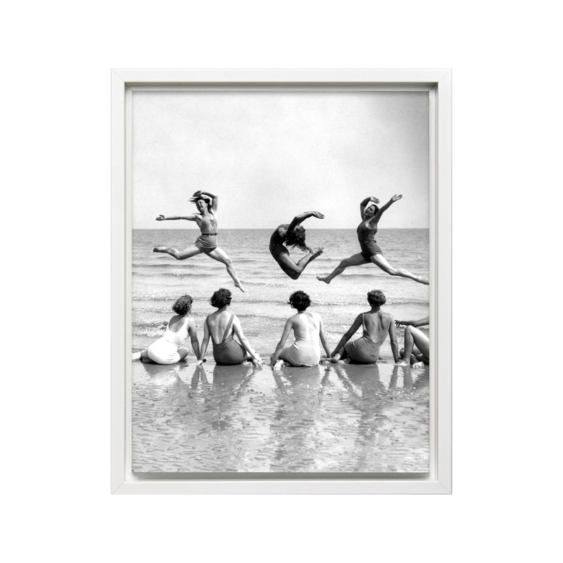 Femmes qui dansent sur la plage, 12"H x 16"W, Canvas, White Framed