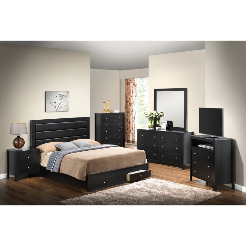 Grand lit noir avec rangement bien rangé et durable pour une chambre confortable et bien rangée