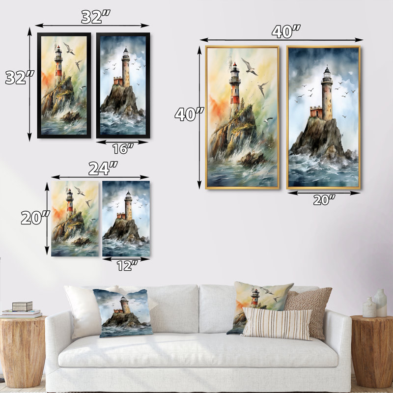 «Ocean Watchtower», 2 pièces sur toile, Cadre noir, H 20 po x l 24 po