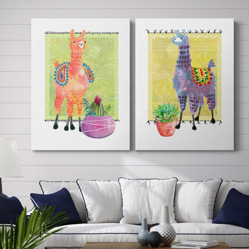 «Lovely Llama I», ensemble de 2 reproductions d'art, H 40 po x l 60 po x P 1 po, Toile tendue, Pas de tapis