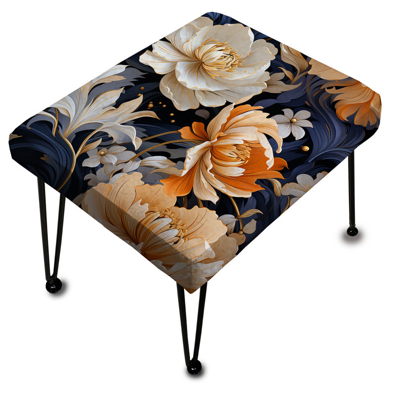 Beige Ethereal Elegance Floral Blooms - Floral Rectangle Ottoman