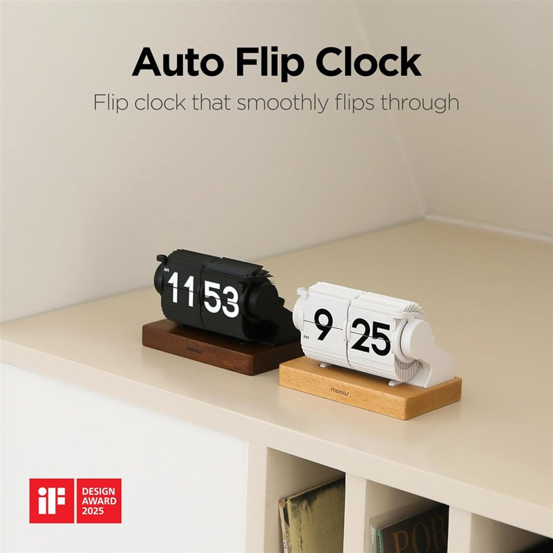 Automatic Mini Flip Clock, Rechargeable, Timer/Alarm/Calendar (Black)