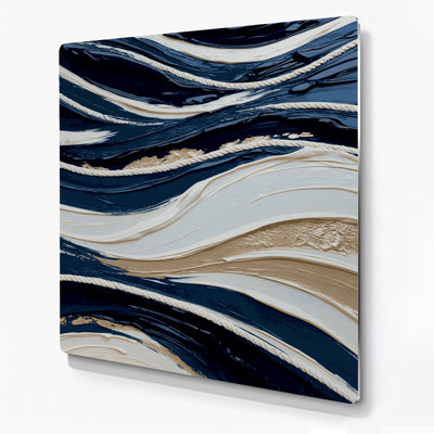 Art mural horizontal rayé bleu marine en métal crème