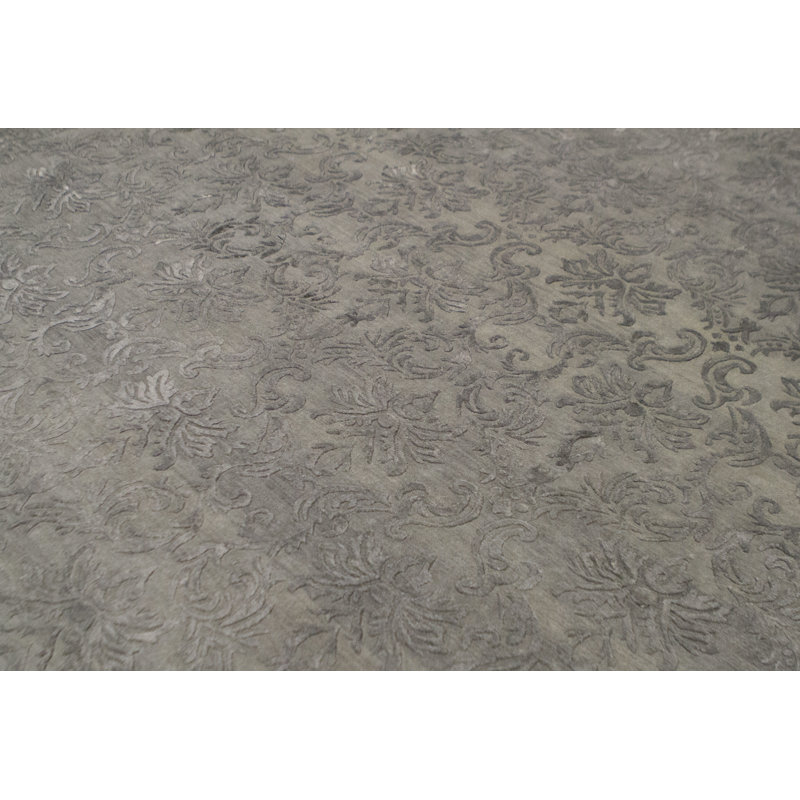 Wool Damask Area Rug in Gray