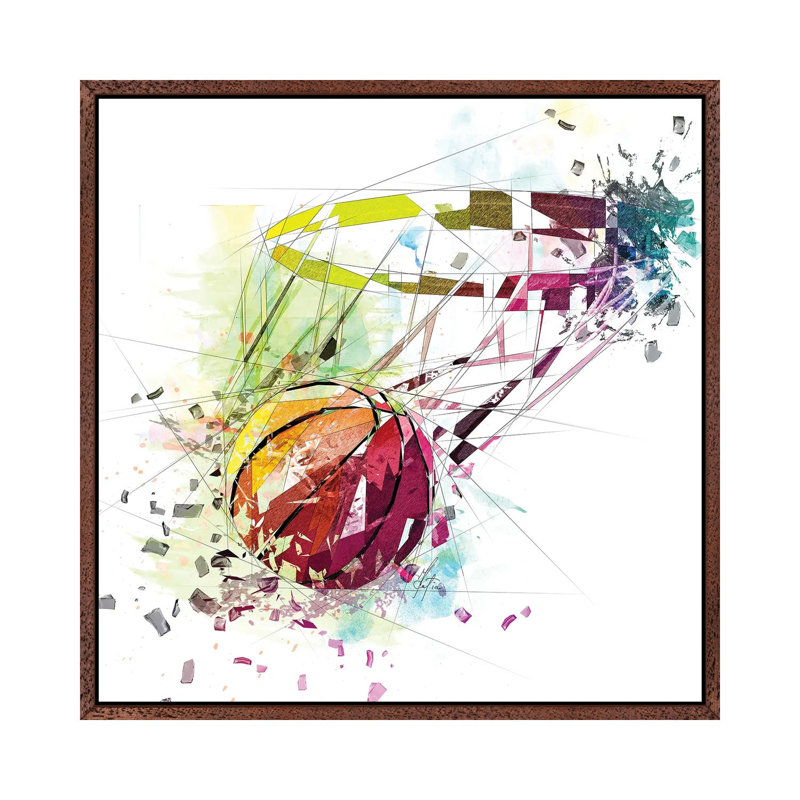 Basketball And Net by Katia Skye - Print on Canvas, 66.04 cm H x 66.04 cm W, Classic Brown Wood Framed