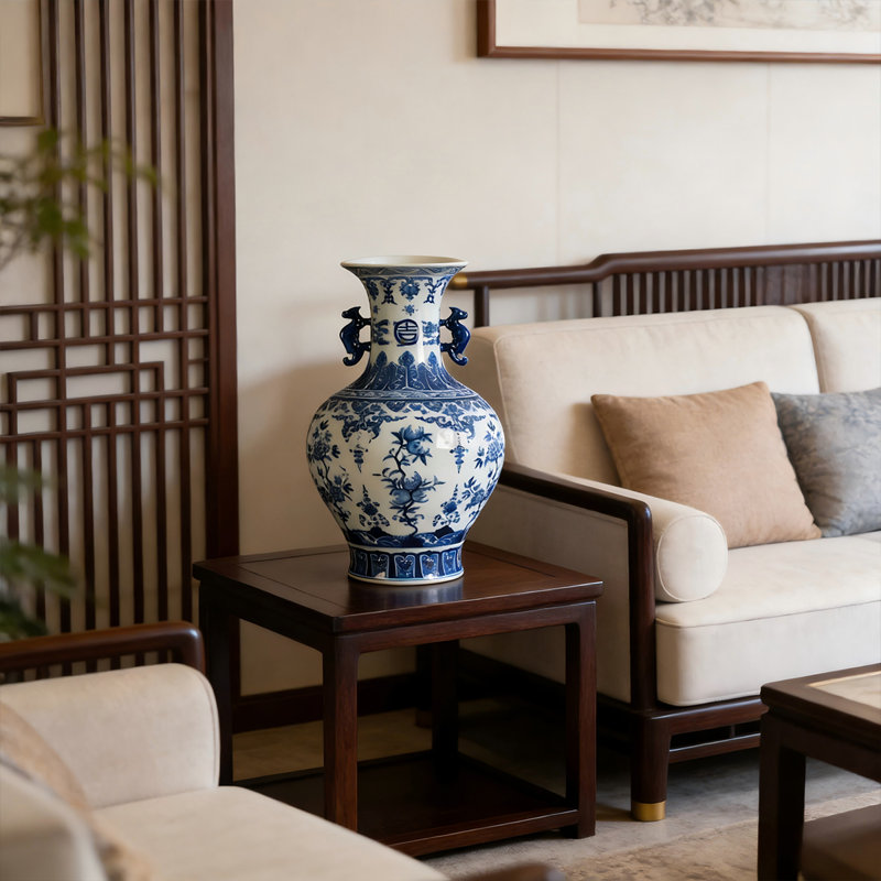 Vase en céramique 10,64 "bleu et blanc Jingdezhen