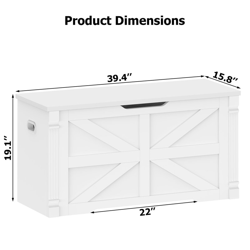 Banc de rangement 39,4 "avec 2 charnières de sécurité, colonne romaine de style campagnard, Blanc