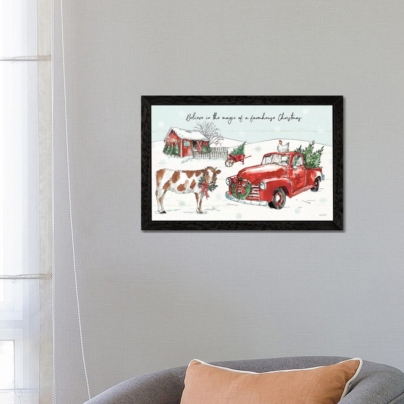 Holiday On The Farm II - Believe by Anne Tavoletti - Floater Frame Painting on Canvas, 66.04 cm H x 45.72 cm W, Black Framed