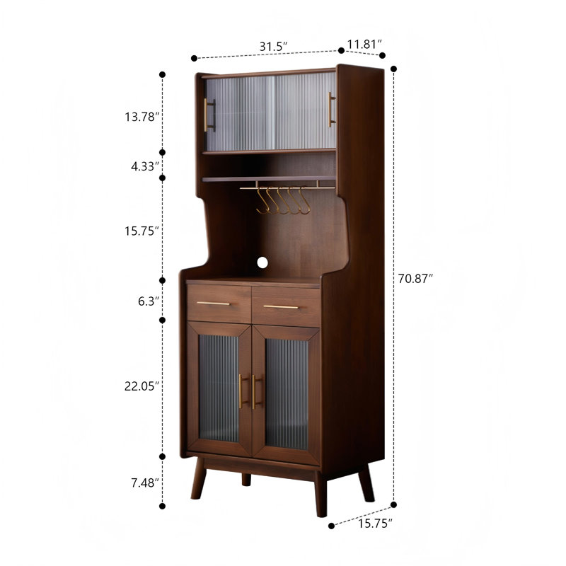 31.50"Solid Wood Pine Tempered Glass brown Sideboard
