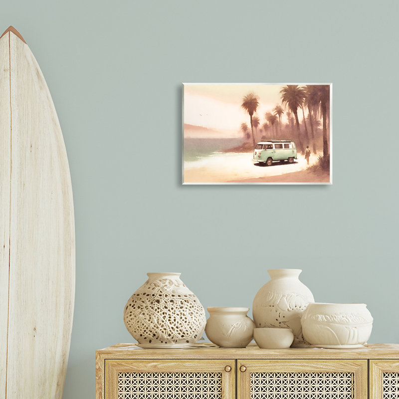 "Peaceful Beach Travel Van", art mural sur bois par Noah Bay, H 13 po x l 19 po