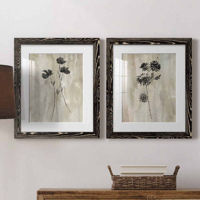 «Sumi-E Silhouette III», ensemble de 2 reproductions d'art, Impression encadrée avec passe-partout, H 20 po x l 17 po